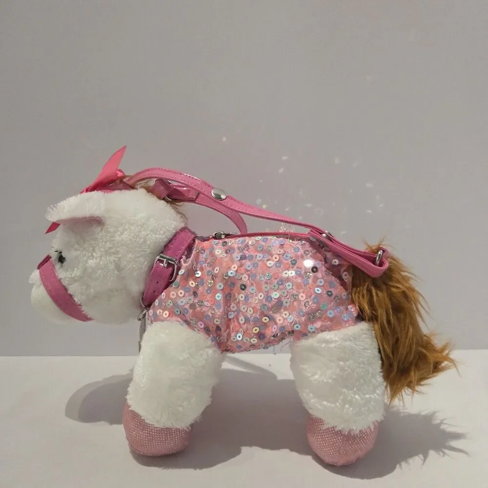 Poochie & Co Girl's Sparkly Pink White Unicorn Pony Horse purse bag